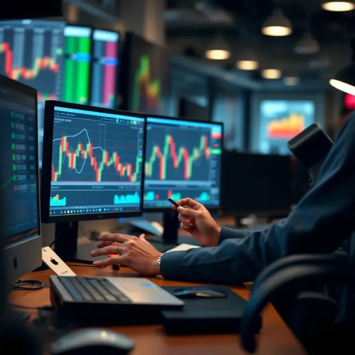 Illustration of a trader analysing and testing different trading strategies using the Exness demo environment