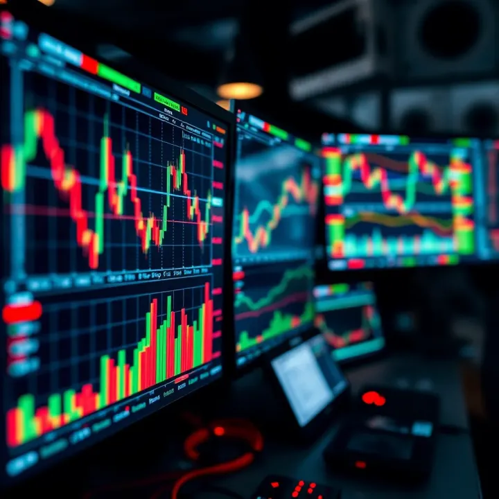 Close-up of financial charts and economic indicators on digital screens representing strategic forex trading decisions