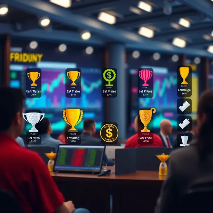 Illustration of various trading contest formats with icons representing different prize categories