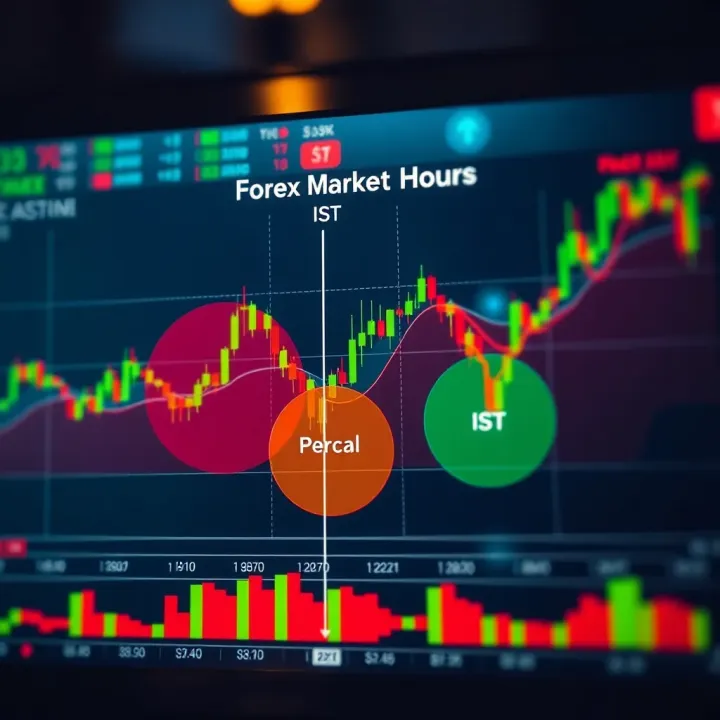 Chart depicting overlapping forex market hours ideal for trading with marked zones for maximum activity in IST