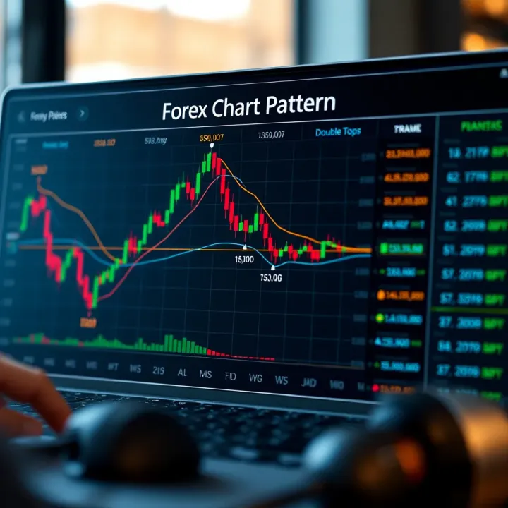 Diagram showcasing popular forex chart patterns including head and shoulders, double tops, and triangles