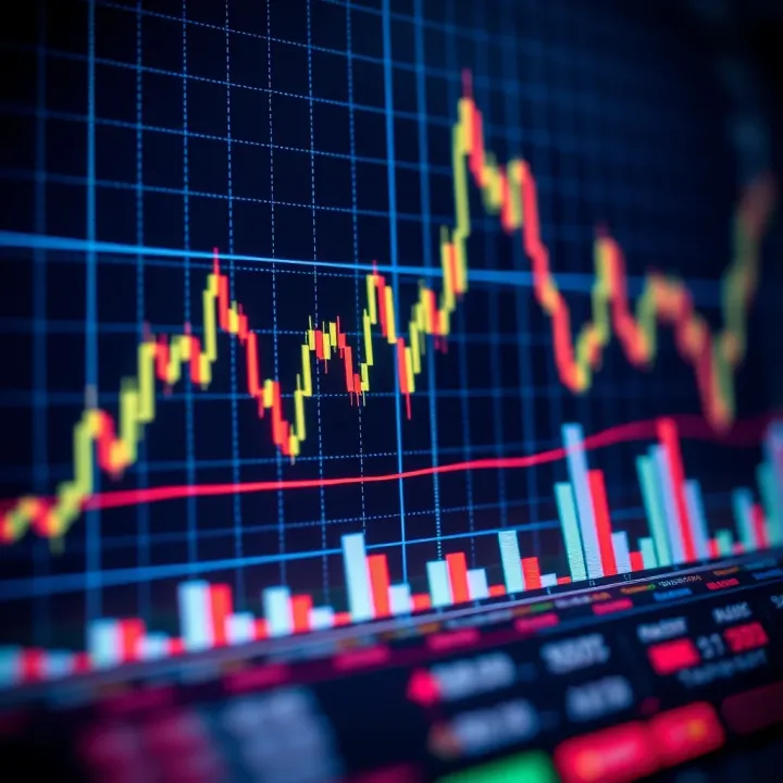 Graph showing upward trends and candlestick patterns representing forex trading data