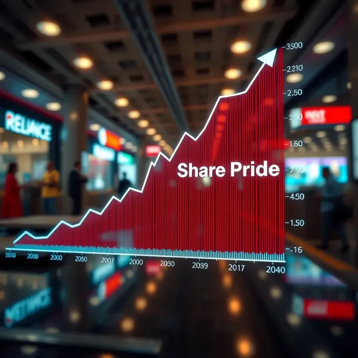 Projected Growth Trajectory of Reliance Industries Share Price Graph showing hypothetical upward trend in Reliance Industries stock price over decades
