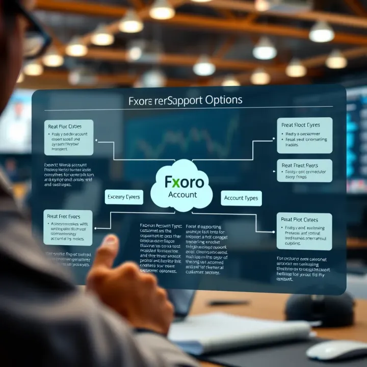 Diagram illustrating FXoro account types and customer support features
