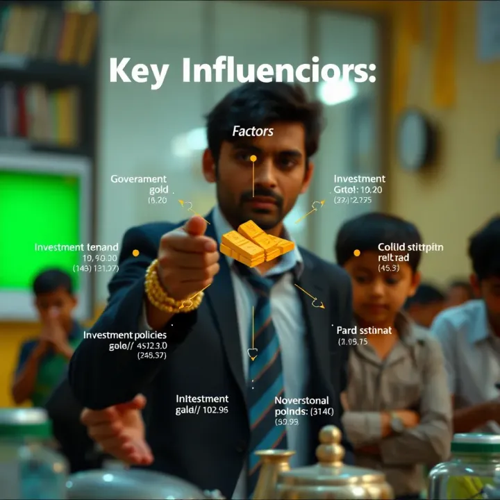 Illustration of various factors affecting gold valuation including government policies, investment demand, and cultural significance