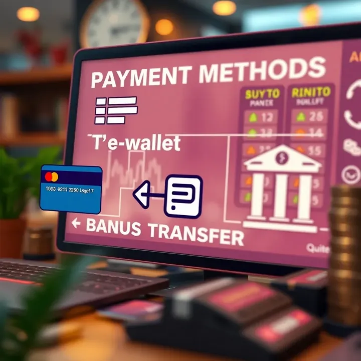 Illustration of various payment options including credit card, e-wallet, and bank transfer for withdrawing funds