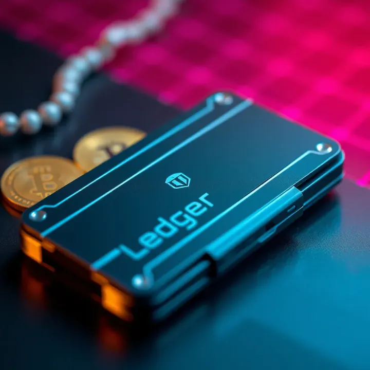 Close-up view of Ledger hardware wallet showcasing its compact design and secure interface