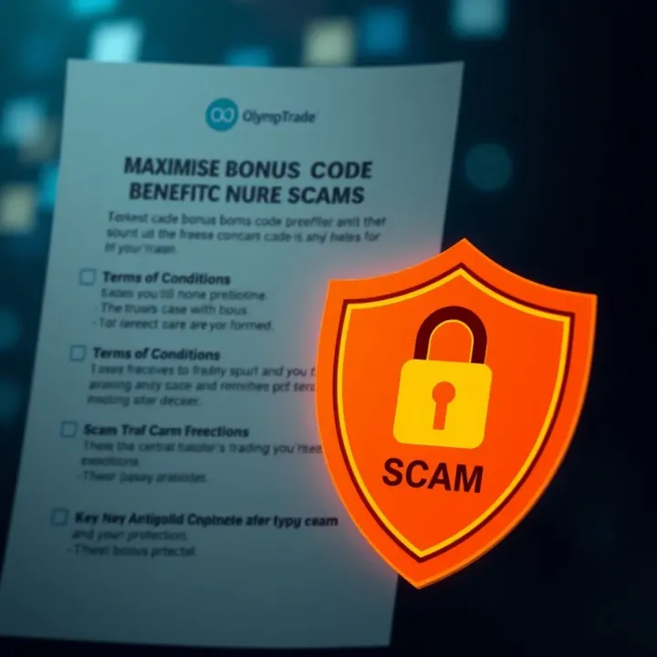 Graphic displaying a checklist of terms and conditions alongside a shield symbol representing security and scam protection