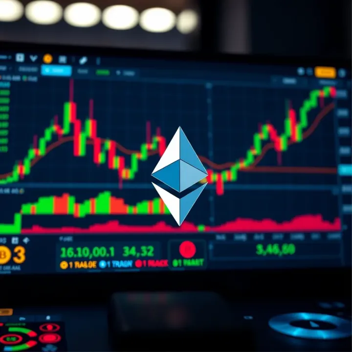 Trading Platform Interface Featuring Charts and Risk Management User interface of an Ethereum trading platform displaying charts and risk management tools