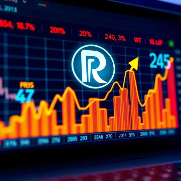 Graph showing upward trend in stock performance with Reliance Industries logo