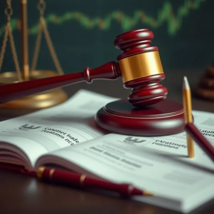 Illustration of a gavel and legal documents representing online trading regulations in India