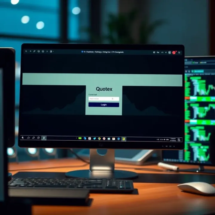 Computer screen displaying the Quotex login page with secure connection indicators