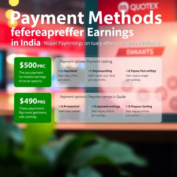 Visual guide showing various payment options available for receiving earnings from the Quotex referral program in India