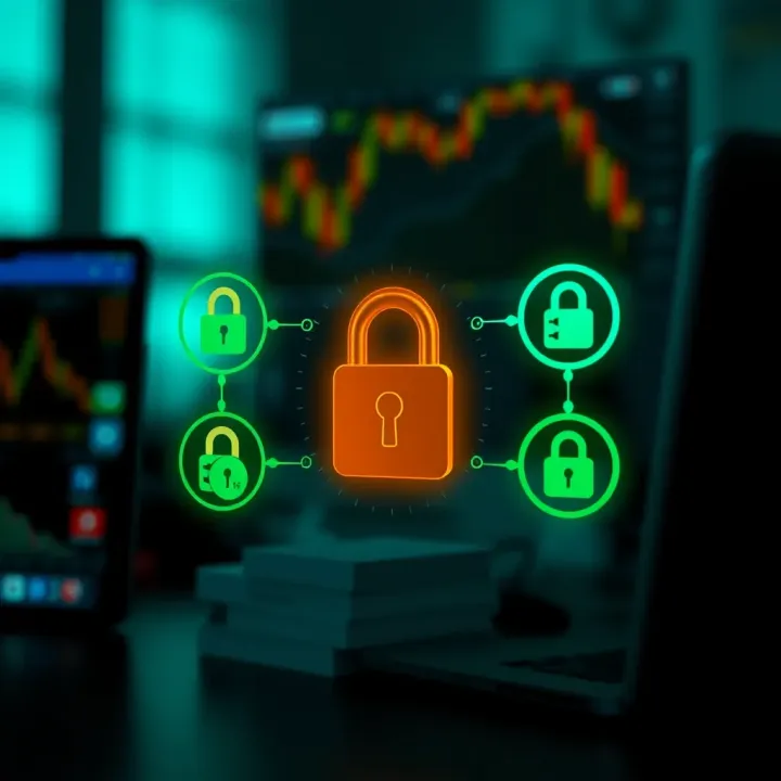 Illustration of secure payment methods and encryption icons representing safety on Quotex platform