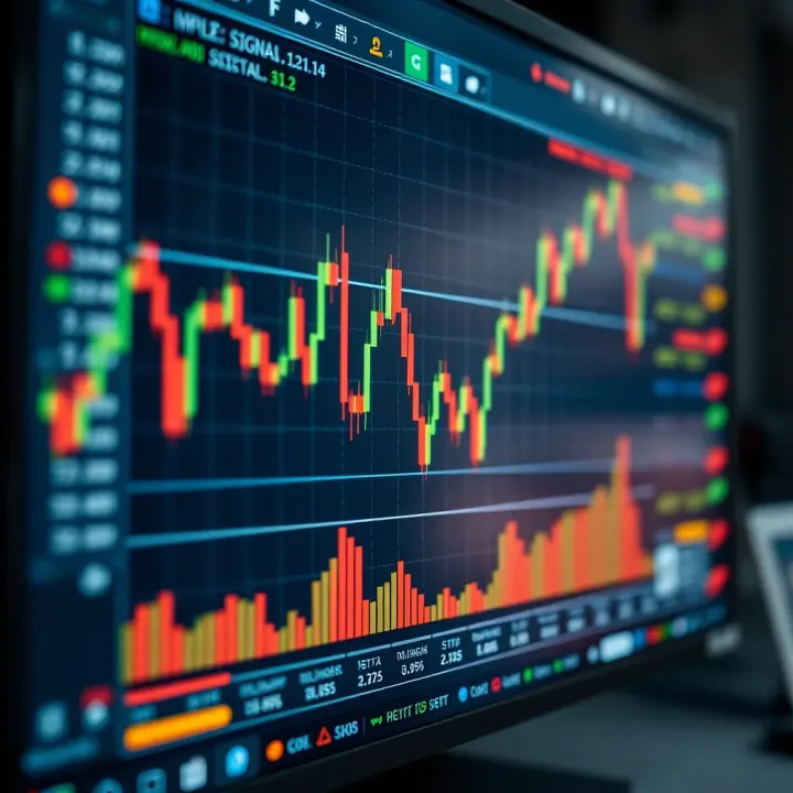 Graph depicting trading signals generated by Quotex on a digital screen