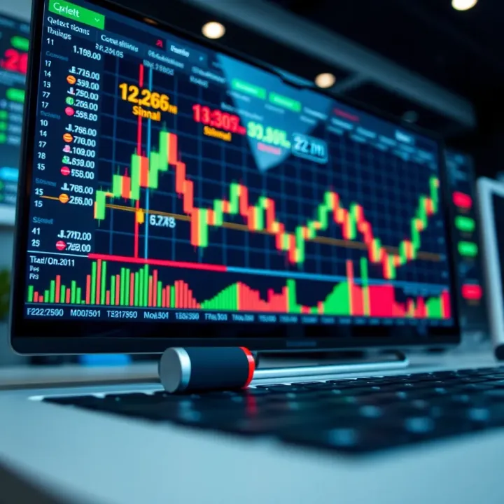 Illustration of digital trading platform showing real-time Quotex trading signals and graph trends