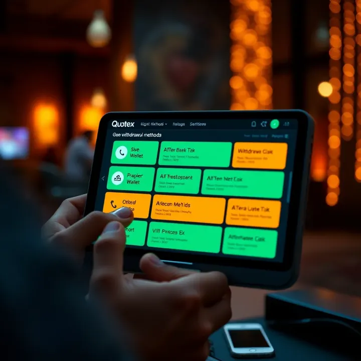 Digital wallet interface displaying various withdrawal methods available on Quotex platform