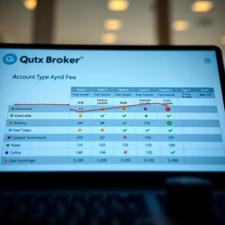 Qutex Broker Account Types and Fee Comparison Comparison chart illustrating Qutex Broker's account types and fee structures in the Indian market