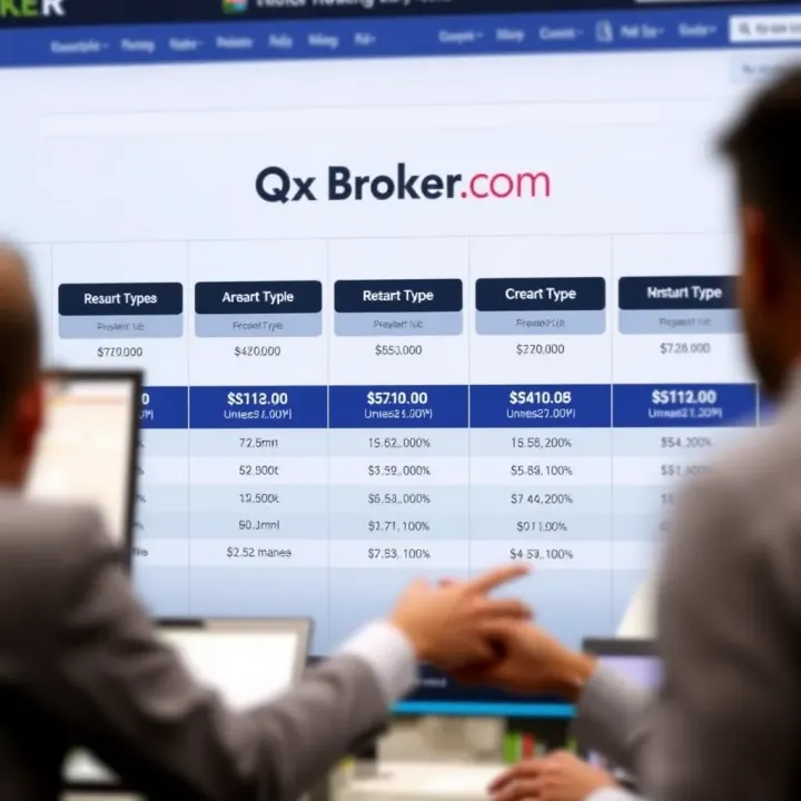 Illustration comparing different account types and trading instruments available at QX Broker.com for Indian market