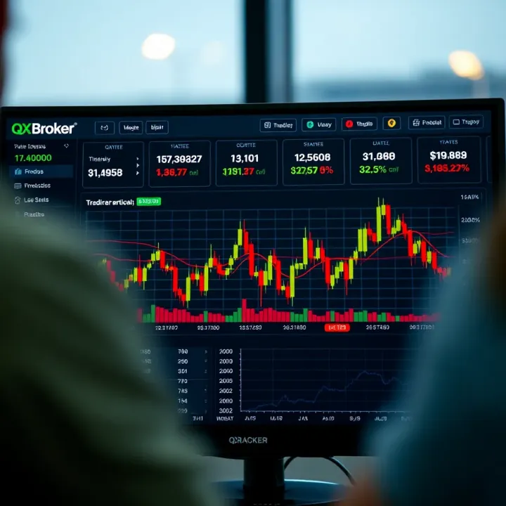 QX Broker Trading Platform Dashboard Overview Dashboard displaying various trading options and real-time market data on QX Broker platform