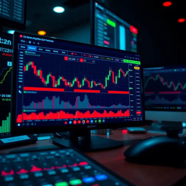 Screenshot of QXBroker trading platform showcasing multiple financial charts and trading tools