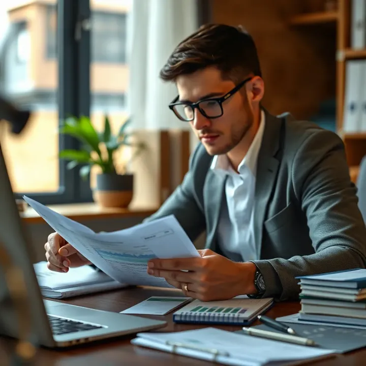 Exploring Loan Options and Customer Experiences with RAM Fincorp Customer reading financial documents and analyzing loan options at a desk