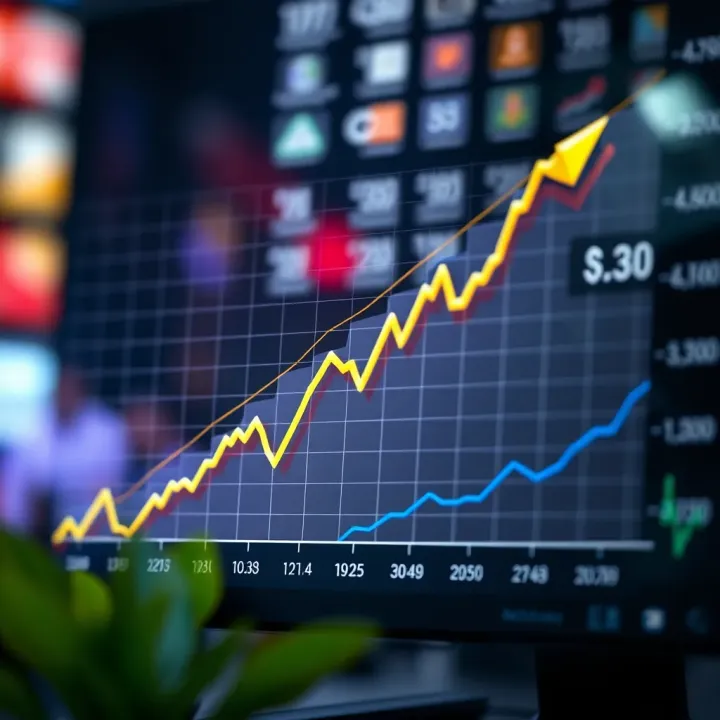 Graph showing projected upward trends in stock value based on market analysis
