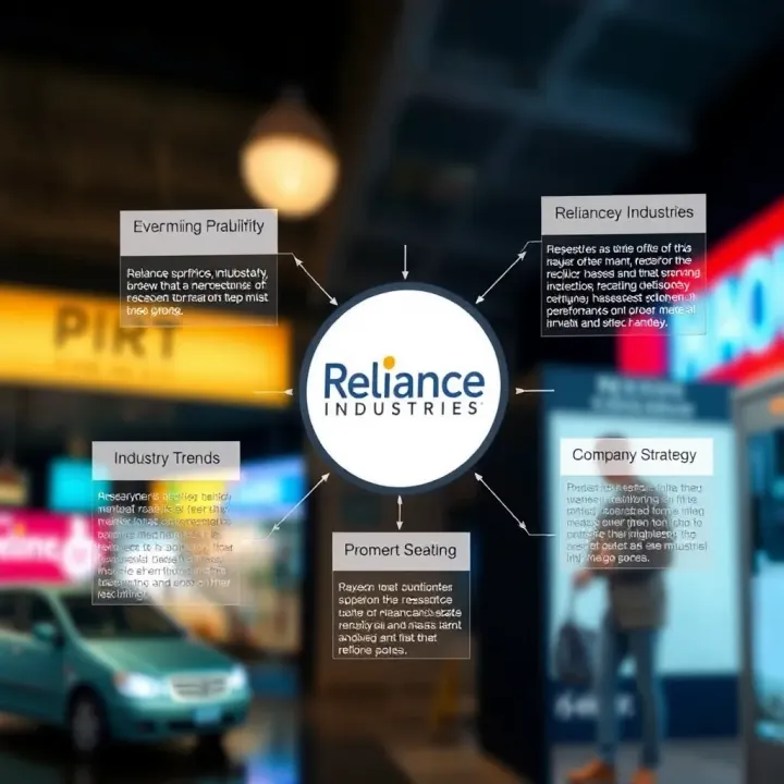 Diagram illustrating key factors affecting the performance of Reliance Industries shares including industry trends and company strategy
