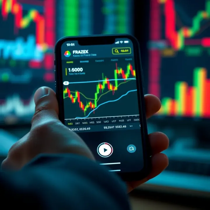 Conceptual illustration of risk-free forex trading using a demo app with simulated market data on a smartphone