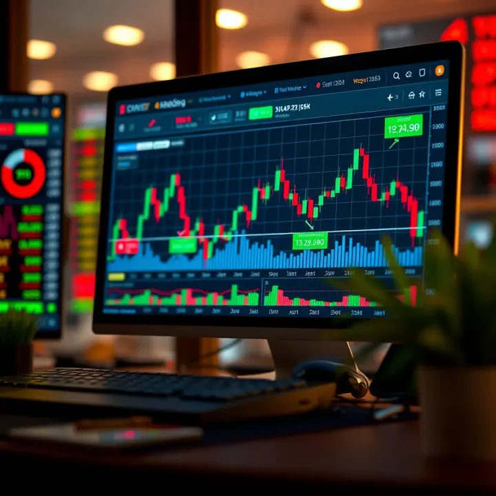 Illustration of stock market charts alongside Telegram notifications highlighting trading tips and news