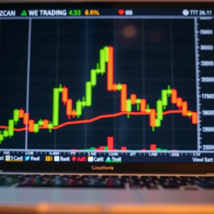 Chart showing bearish hammer candlestick with long lower shadow and small body at the bottom of a downtrend