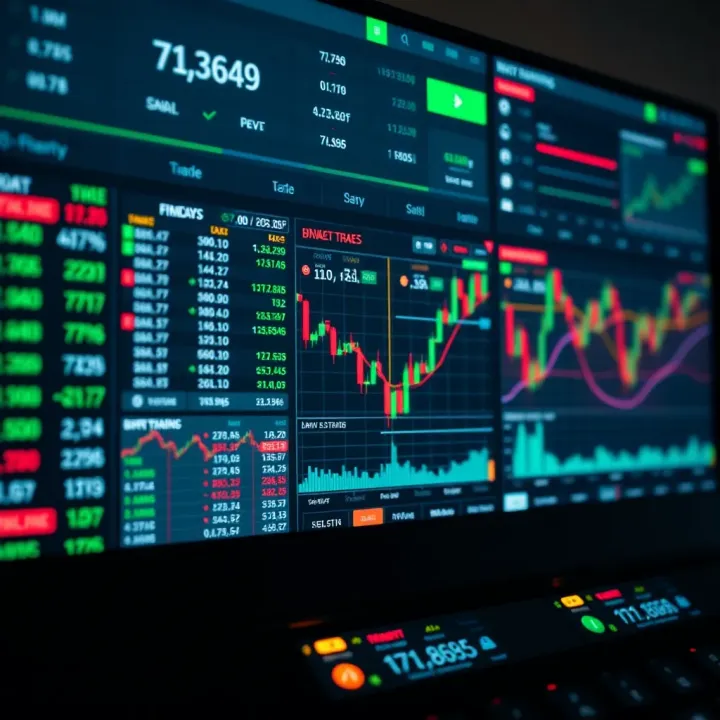 Digital interface showing binary trading options with financial charts and data analytics