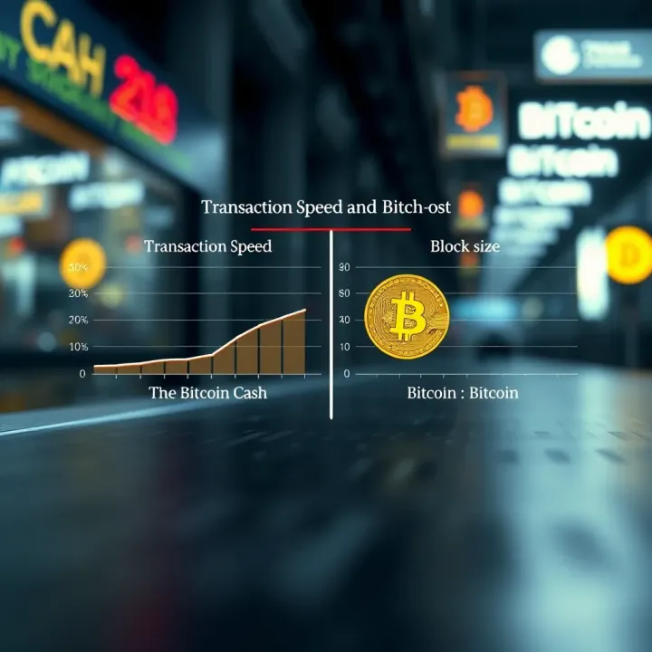 Diagram illustrating the differences in transaction speed and block size between Bitcoin Cash and Bitcoin