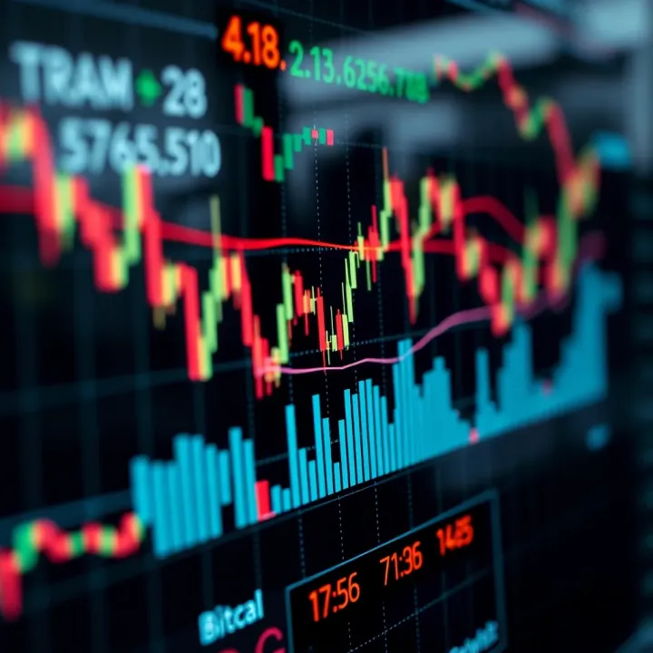 Bitcoin Trading Signals and Market Trends Visualization Digital chart displaying fluctuating bitcoin trading signals and trend indicators