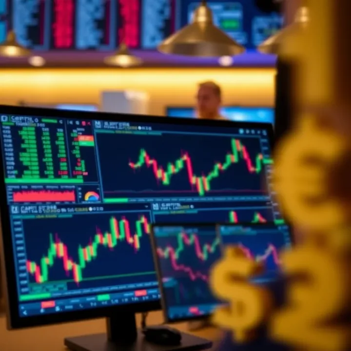 Illustration of forex trading platforms with charts and currency symbols