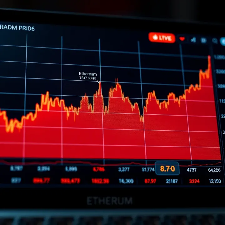 Graph showing fluctuations in Ethereum cryptocurrency price over time on a digital trading platform