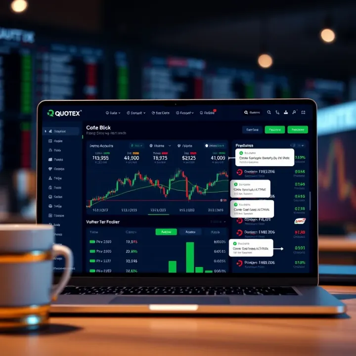 Screenshot of Quotex trading platform demo account dashboard with highlighted features for Indian users