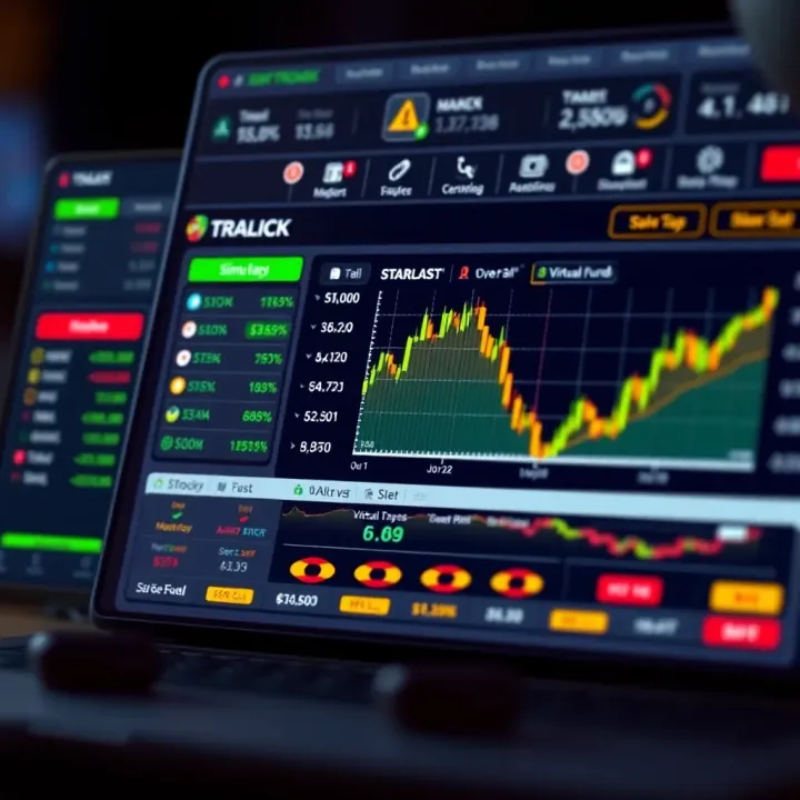 Stock trading dashboard showing simulated buy and sell options with virtual funds