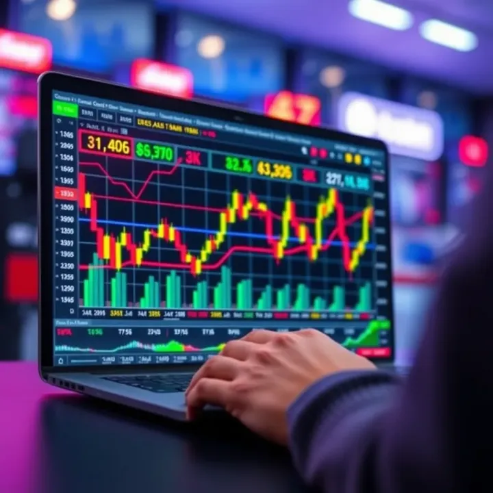 Graph showing simulated stock market trading on a digital platform