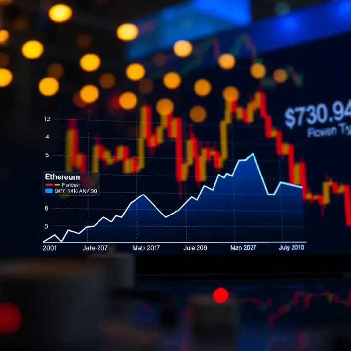 Graph showing Ethereum price fluctuations over time with key market factors annotated