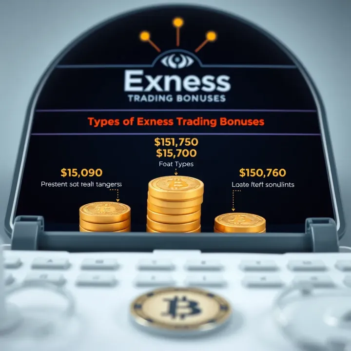 Illustration showing different types of trading bonuses available on Exness platform