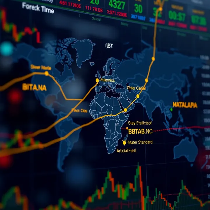 World map highlighting major forex trading centers aligned with Indian Standard Time