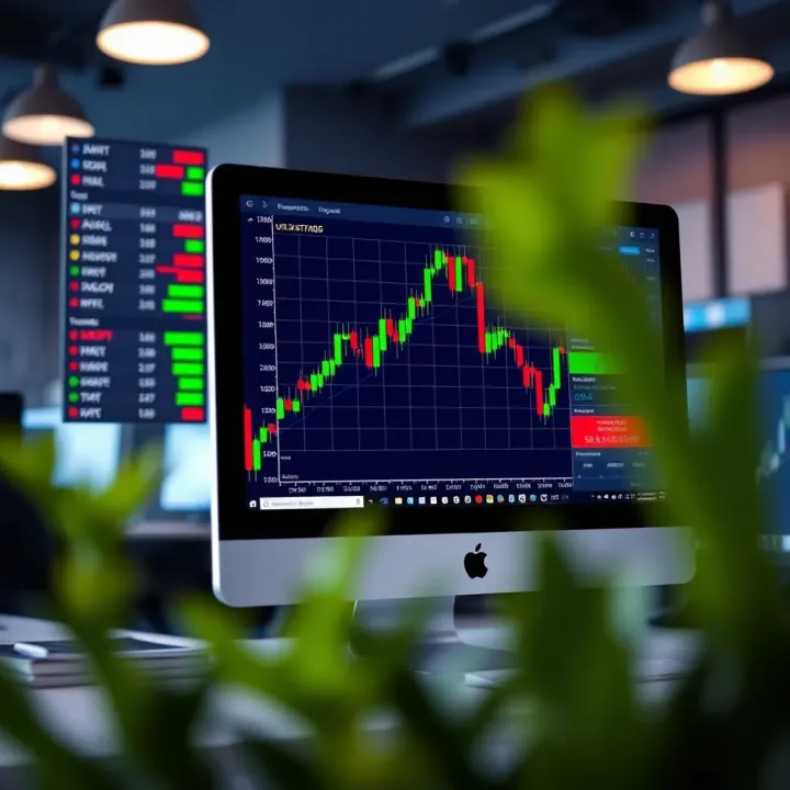 Computer screen displaying a virtual trading dashboard with various trading tools and indicators
