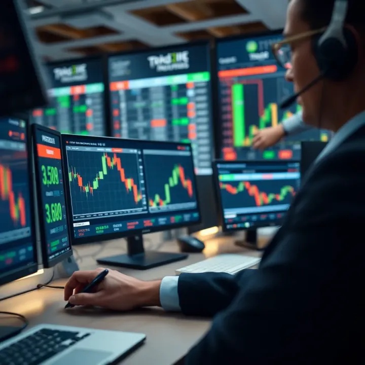 Illustration showing digital financial market access with zero commission trading on computer screens