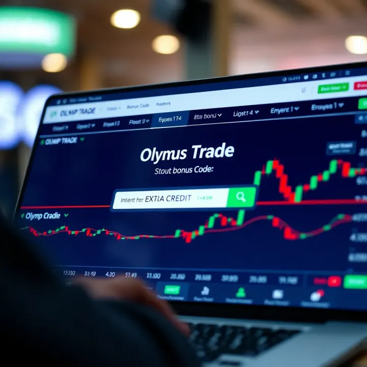 Illustration showing a digital trading platform interface with bonus code input field and extra credit notification